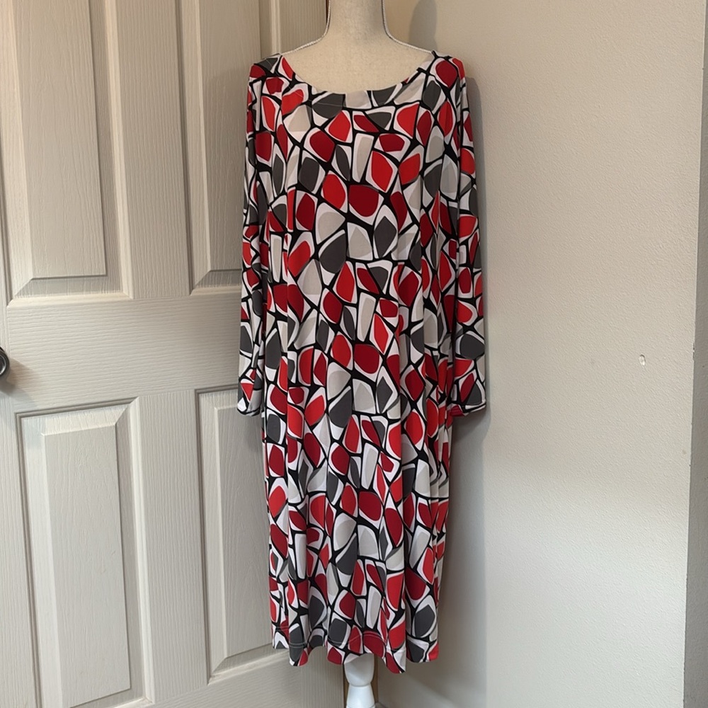 Red, Gray, White & Black Geometric Dress